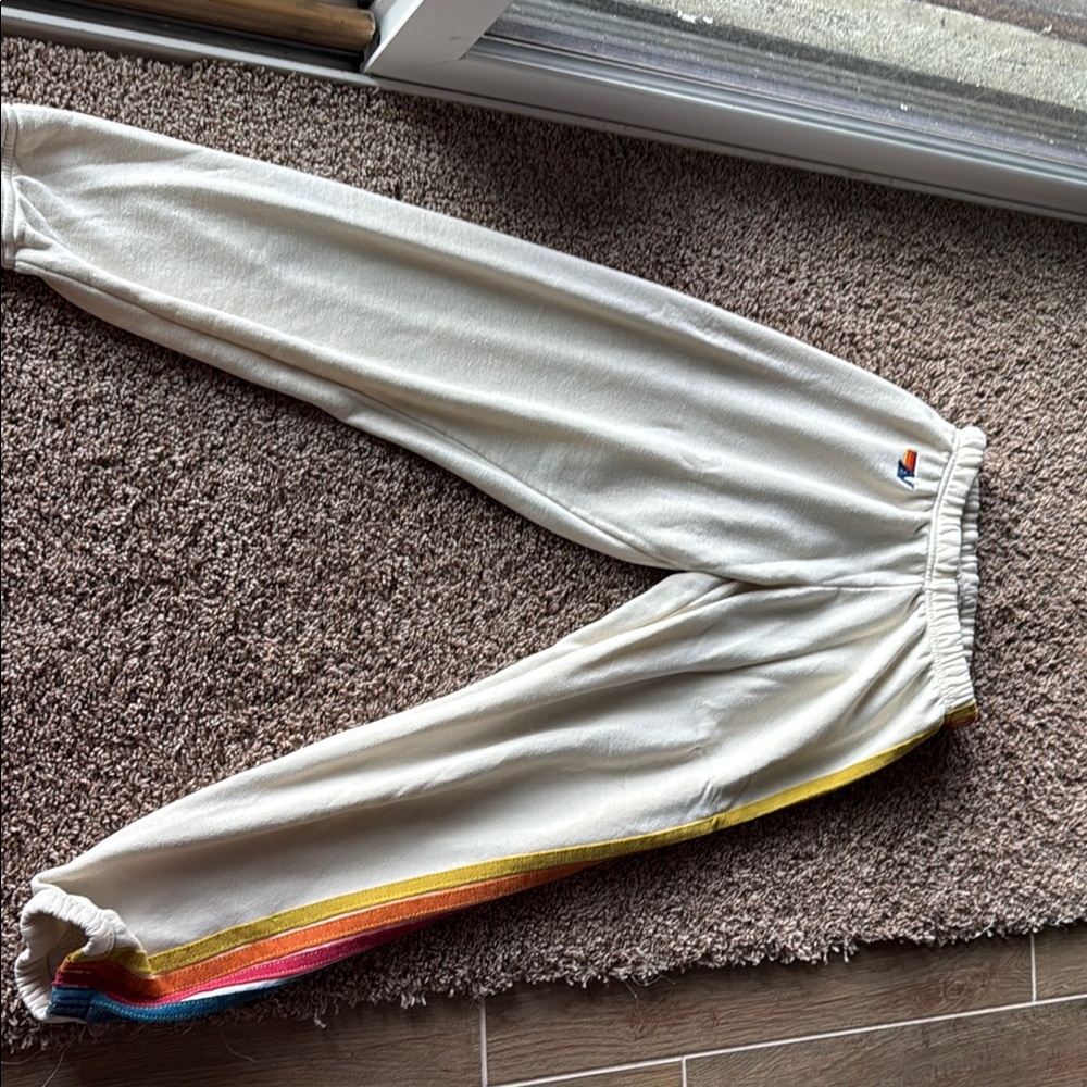Aviator Nation Cream Joggers with Multicolor Stripe